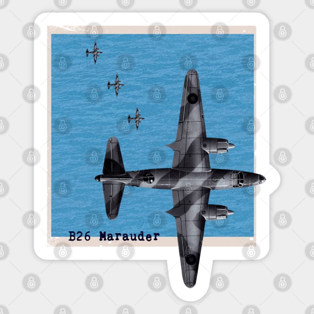 B26 Marauder WW2 bomber airplane over the ocean Sticker by Jose Luiz Filho